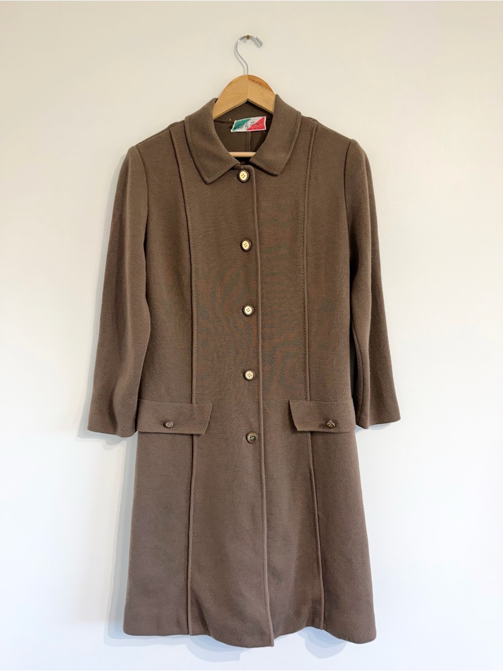 Vintage 1950s Knits By Thayer Brown Long Coat Wool Knit Italian